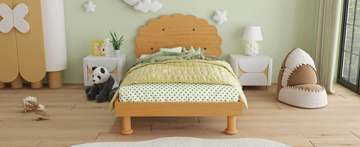 Kids Cookie Shaped Bed Frame For Boys & Girls,Twin Size Platform Bed, Walnut Box Spring Not Required Twin Walnut Wood Bedroom Contemporary,Cute,Modern Bed Frame Wood