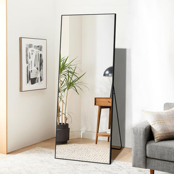 Dolonm 64X21 Inch Full Length Mirror, Aluminum Alloy Frame Floor Mirror, Large Mirror Free Standing Hanging Or Leaning, Full Body Mirror For Living Room, Bedroom, Cloakroom, Hallway, Black Black Mirror