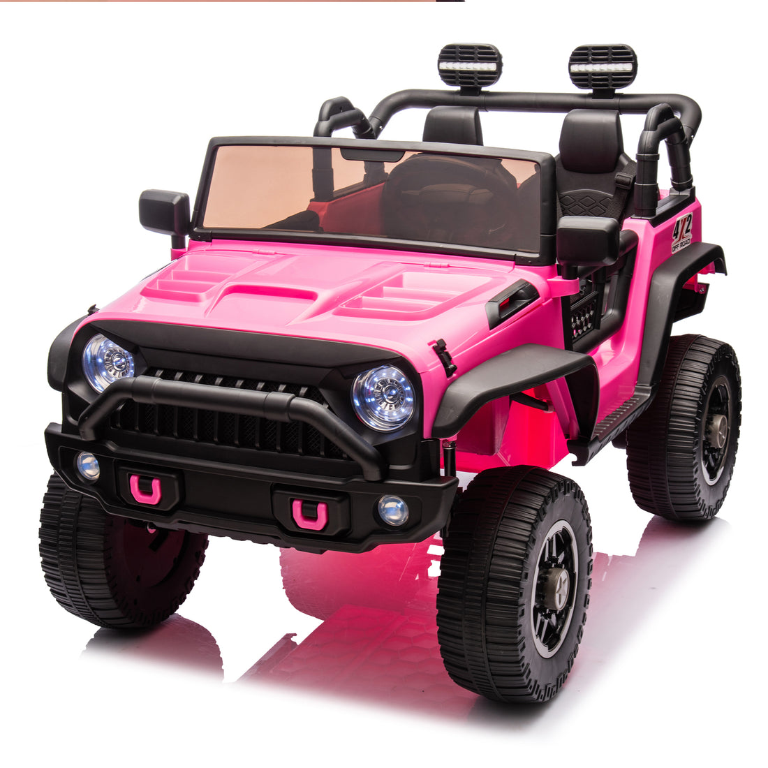 24V Two Seater Kids Ride On Truck Car W Parents Control,200W*2,Seat Width 20.28In,Four Wheel Suspension,Led Lights,Music,Mp3,Bluetooth,Two Independent Seat Belts,Suitable For Off Road For Kids Aged 3 Pink 100 149 Lbs Polypropylene