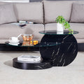 Modern And Practical Double Deck Round Table. Double Storage Space, Made Of Glass Tabletop And Mdf Table Legs. Suitable For Living Room And Bedroom And Dining Room. Black Mdf Glass