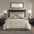 8 Piece Jacquard Comforter Set Tan Ivory Cal King California King Tan Ivory Polyester
