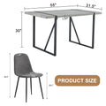 Table And Chair Set. A Minimalist Retro Rectangular Dining Table With A Specially Textured Top And Black Metal Legs, Paired With 6 Soft Chairs And Black Metal Legs, Showcases A Beautiful Home Style.