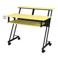 Yellow And Black Music Studio Desk With Keyboard Tray Yellow Black Writting Desk Office Rectangular Shelves Desk Rectangular Wood Metal Sled