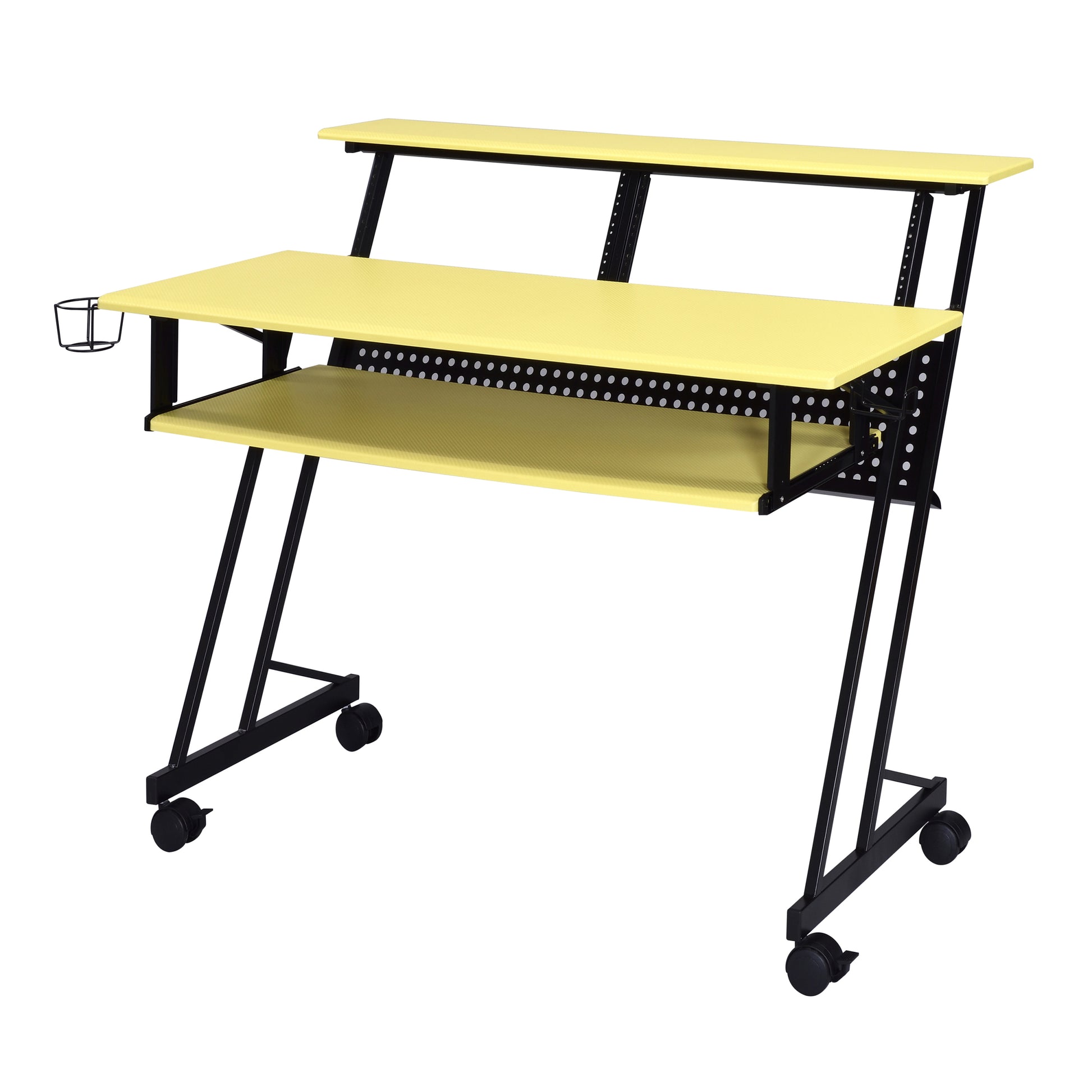 Yellow And Black Music Studio Desk With Keyboard Tray Yellow Black Writting Desk Office Rectangular Shelves Desk Rectangular Wood Metal Sled