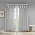 Floral Embellished Cuff Tab Top Solid Curtain Panel Only 1 Pc Panel Grey Linen