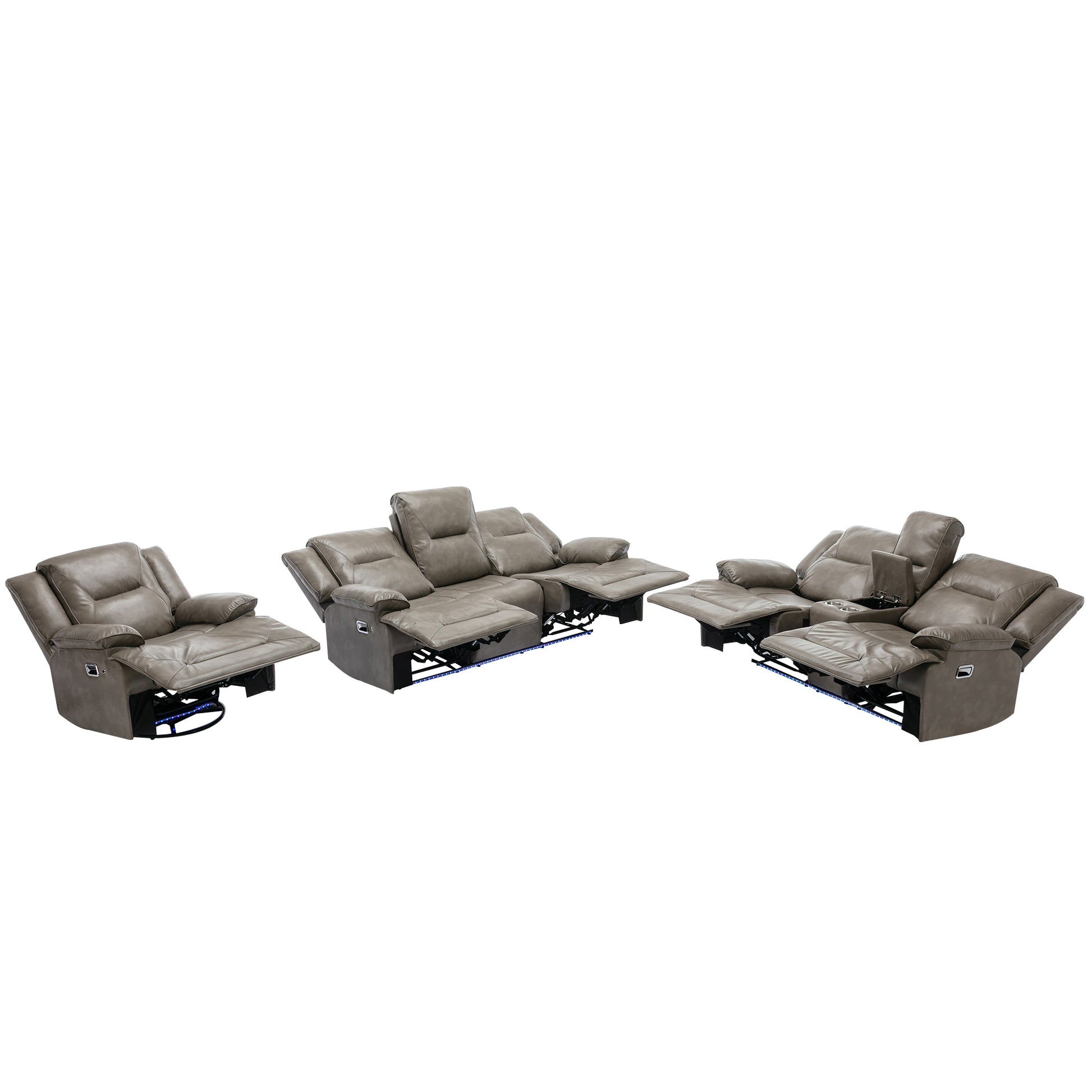 Home Theater Recliner Set Manual Recliner Chair With A Led Light Strip Two Built In Cup Holders For Living Room,Bedroom, Grey Grey Foam Pu