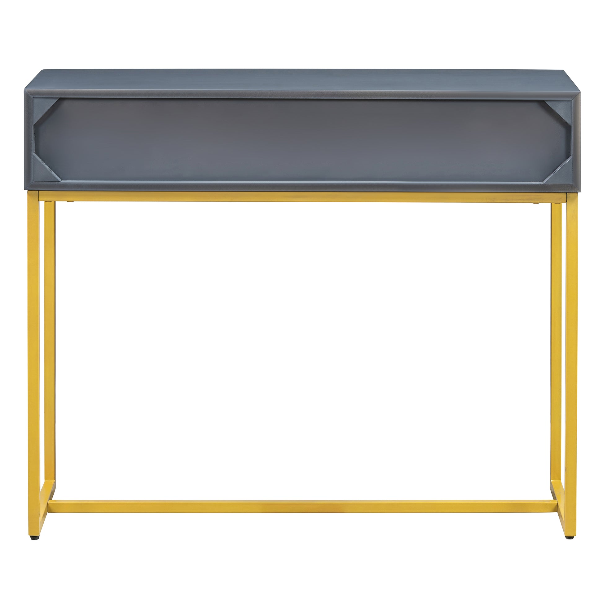 Modern Sleek Console Table Two Drawers With Stripe Design For Living Room And Entryway Grey Grey Mdf