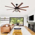 Modern 66 Inch Ceiling Fan With 6 Speed Wind 8 Blades Remote Control Reversible Dc Motor With Light Black Plywood