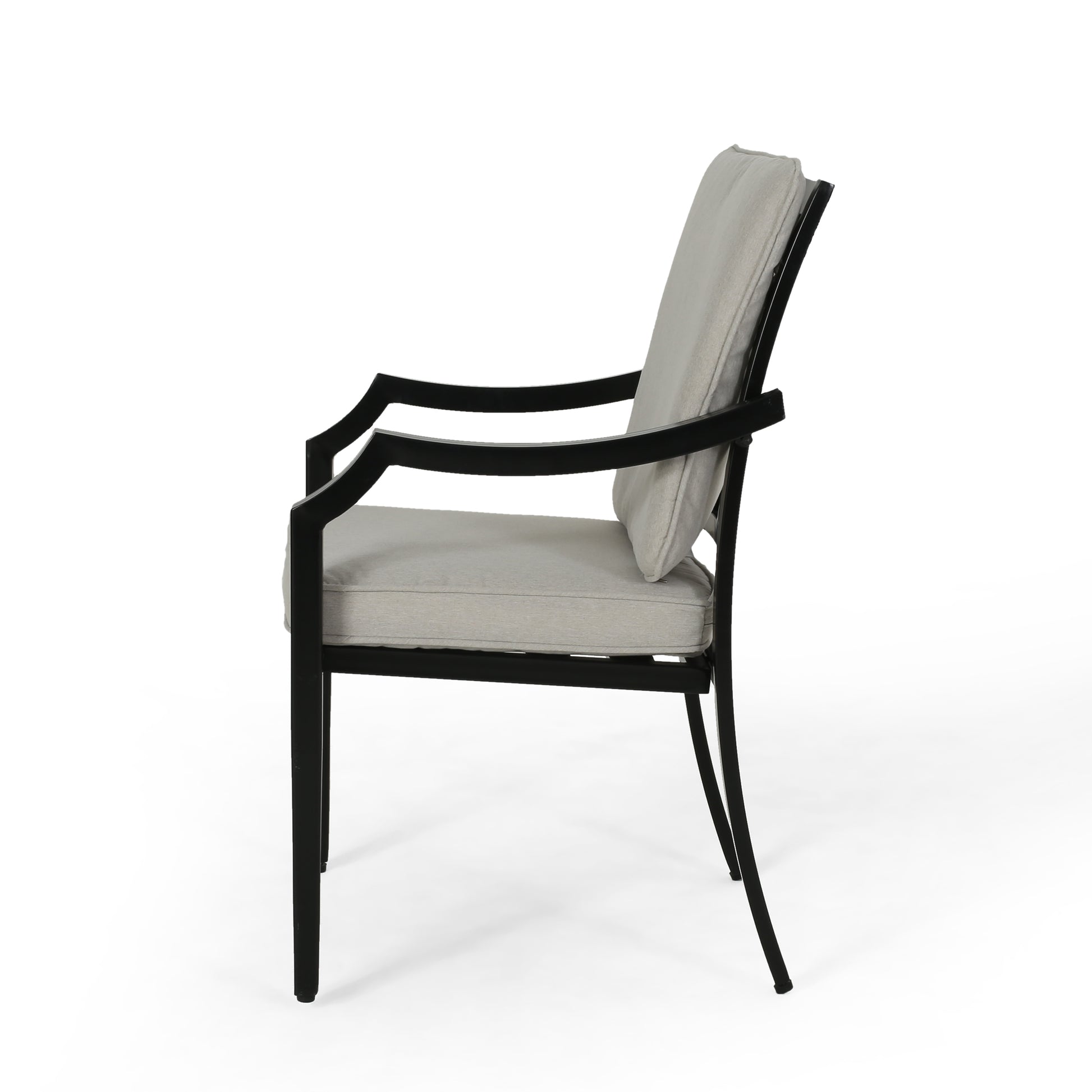 Dining Chair Beige Black Fabric Metal