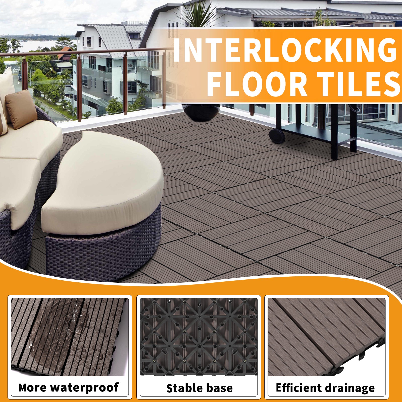 Wood Plastic Composite Deck Tiles Set Of 20, Sustainable Fsc Composite Decking Resist Rust, Water, Weather, Easy To Diy & Maintain, Ideal For Patios, Balconies, Rooftops, Light Coffee Color Light Coffee Wood Plastic