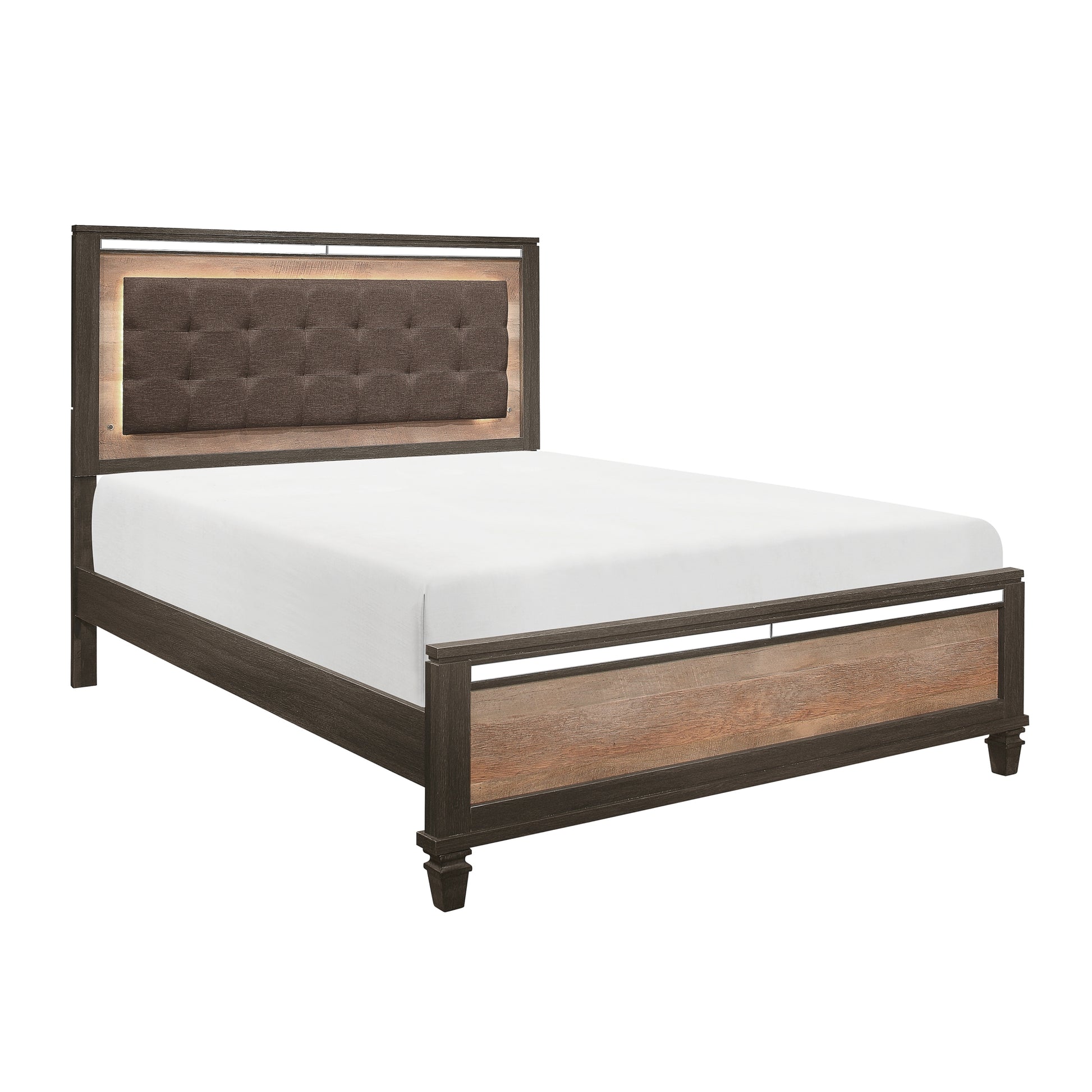 Modern Rustic Style 1Pc Queen Bed Upholstered Headboard With Led Light 2 Tone Finish Wooden Bedroom Furniture Box Spring Required Queen Brown Wood Bedroom Wood