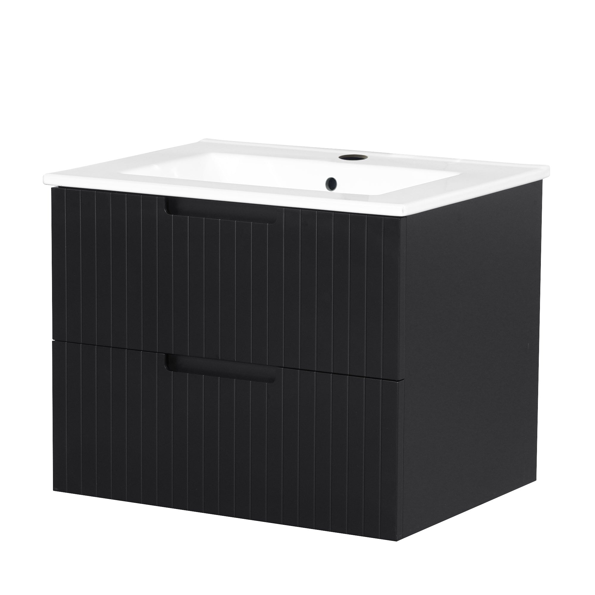 24 Inch Floating Bathroom Vanity With Ceramic Sink, Modern Bath Storage Cabinet Vanity With Drawers Wall Mounted Combo Set For Bathroom, Black Black Mdf