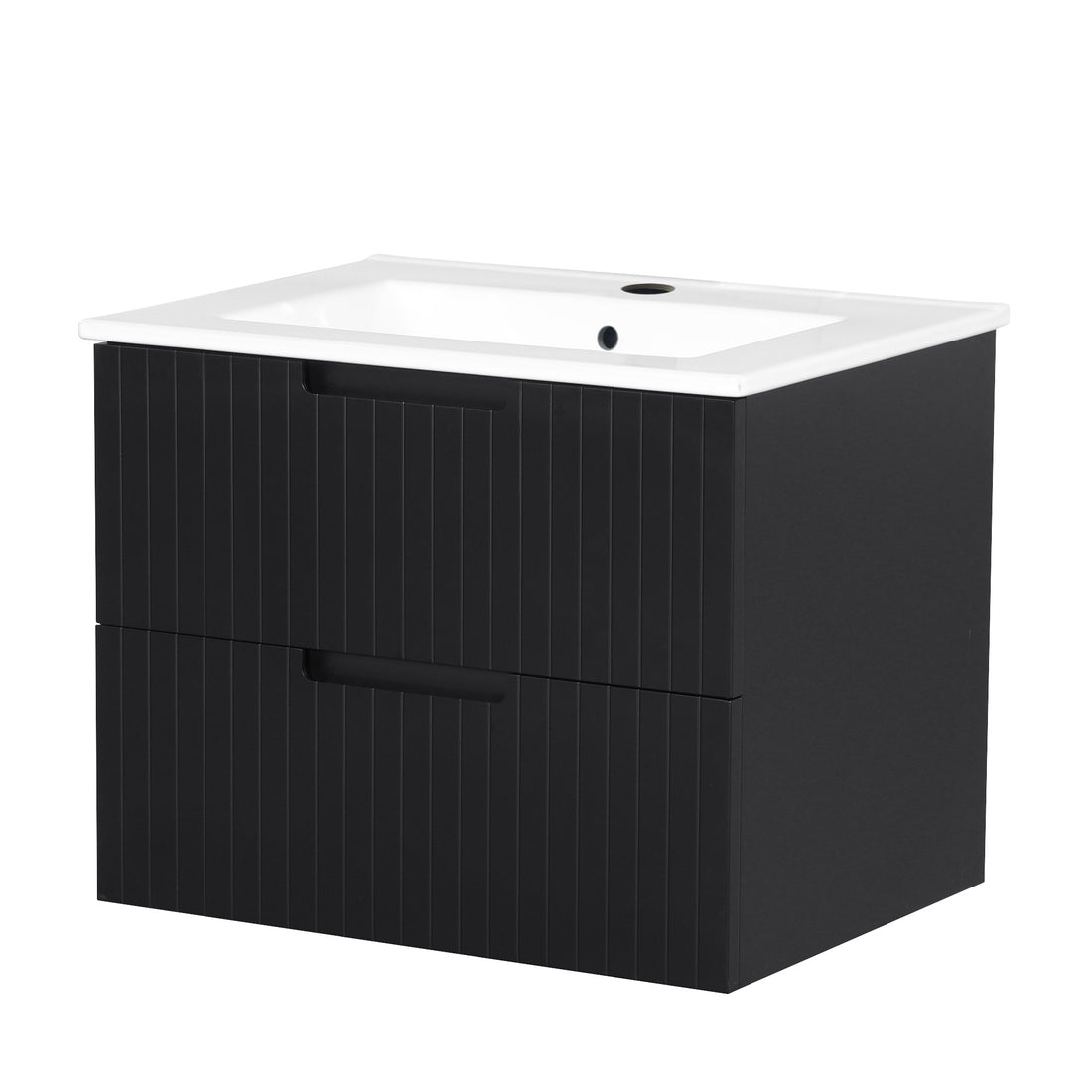 24 Inch Floating Bathroom Vanity With Ceramic Sink, Modern Bath Storage Cabinet Vanity With Drawers Wall Mounted Combo Set For Bathroom, Black Black Mdf