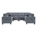 8 Piece Modular Sectional With Storage Seats, Side Pockets, Charging Ports Dark Gray Corduroy Fabric Modern Living Room Sectional Couch Solid Wood Furniture Dark Gray Polyester Wood Primary Living Space Modern Solid Wood 8 Seat