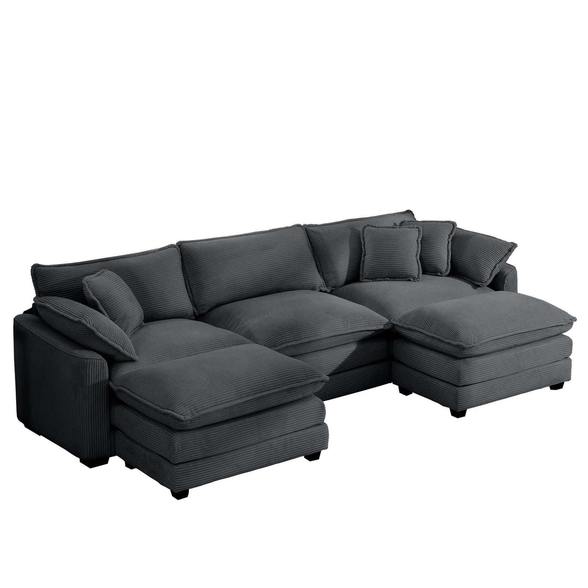Oversized Modular Cushion Sofa, Portable Ottoman, L Shaped Corner Low Back Deep Seating Spacious Sofa Set And Sofa Bed For Home Apartment Living Room Set, Grey Corduroy Grey Corduroy 3 Seat