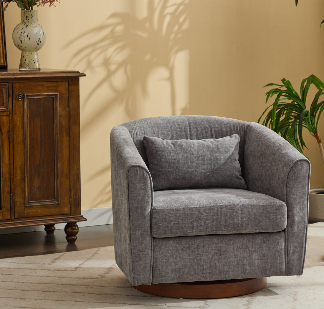Swivel Accent Chair For Living Room, Sofa Chairs With Wood Base Side, Comfy Swivel Accent Chair With Wide Upholstered, For Living Room Grey Foam Chenille