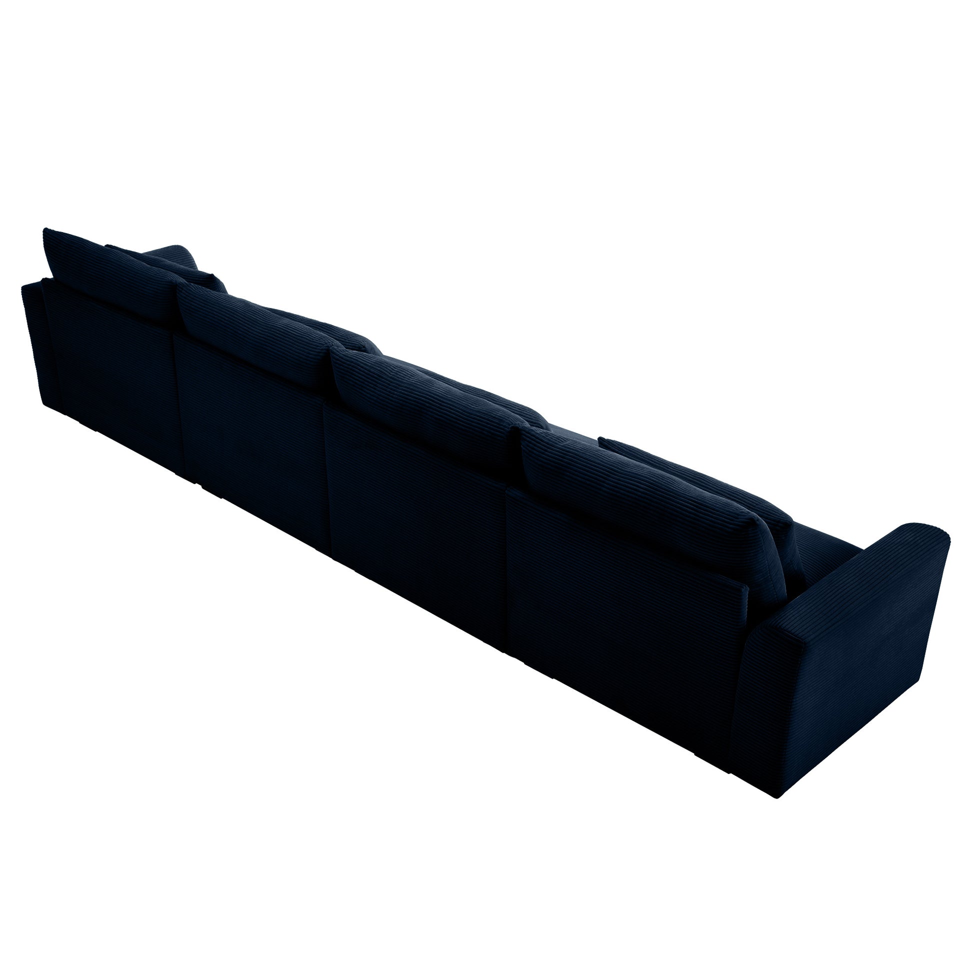 4 Seater Deep Seat Couches For Living Room, Comfy Blue Corduroy Sofas For Living Room Modern With 4 Waist Pillows Blue Corduroy 4 Seat