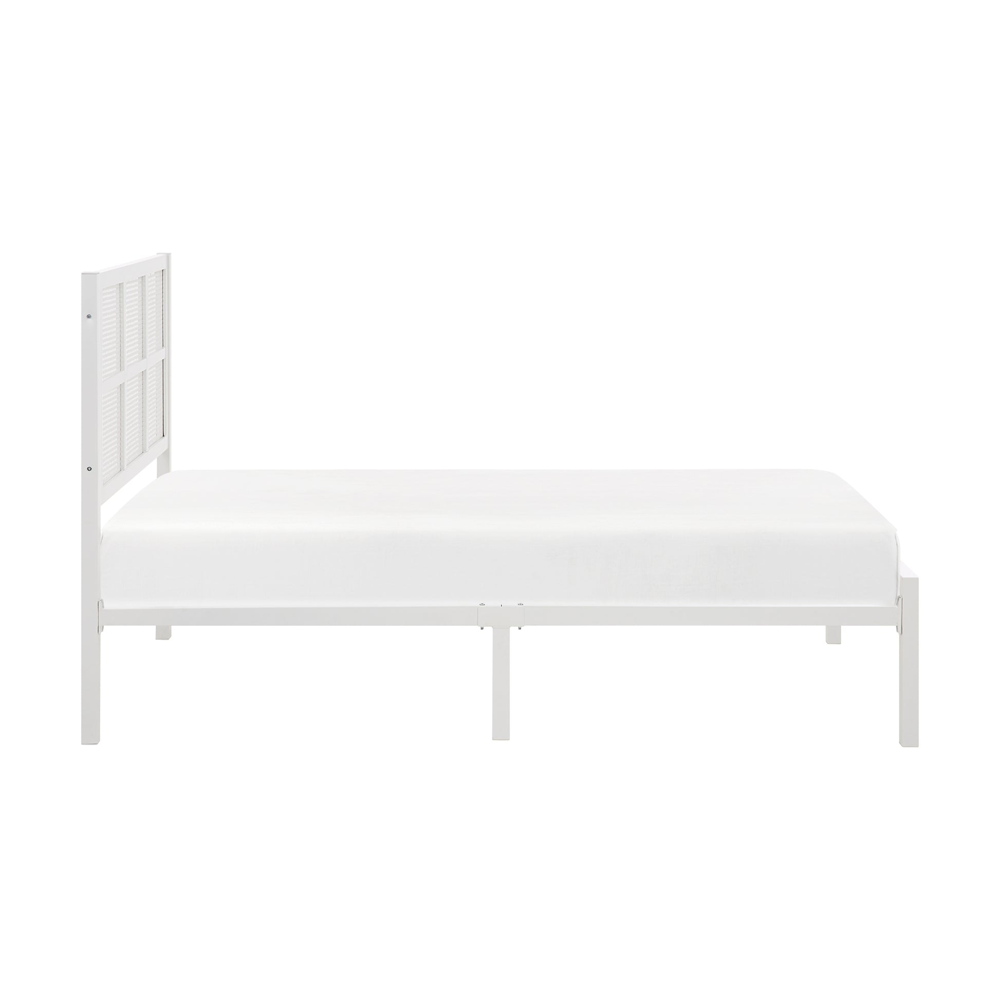 1Pc Twin Platform Bed, Metal Frame White Finish Faux Cane Panel Headboard Casual Coastal Bedroom Furniture, Bed In A Box Box Spring Not Required Twin White Metal Bedroom Casual,Coastal Metal