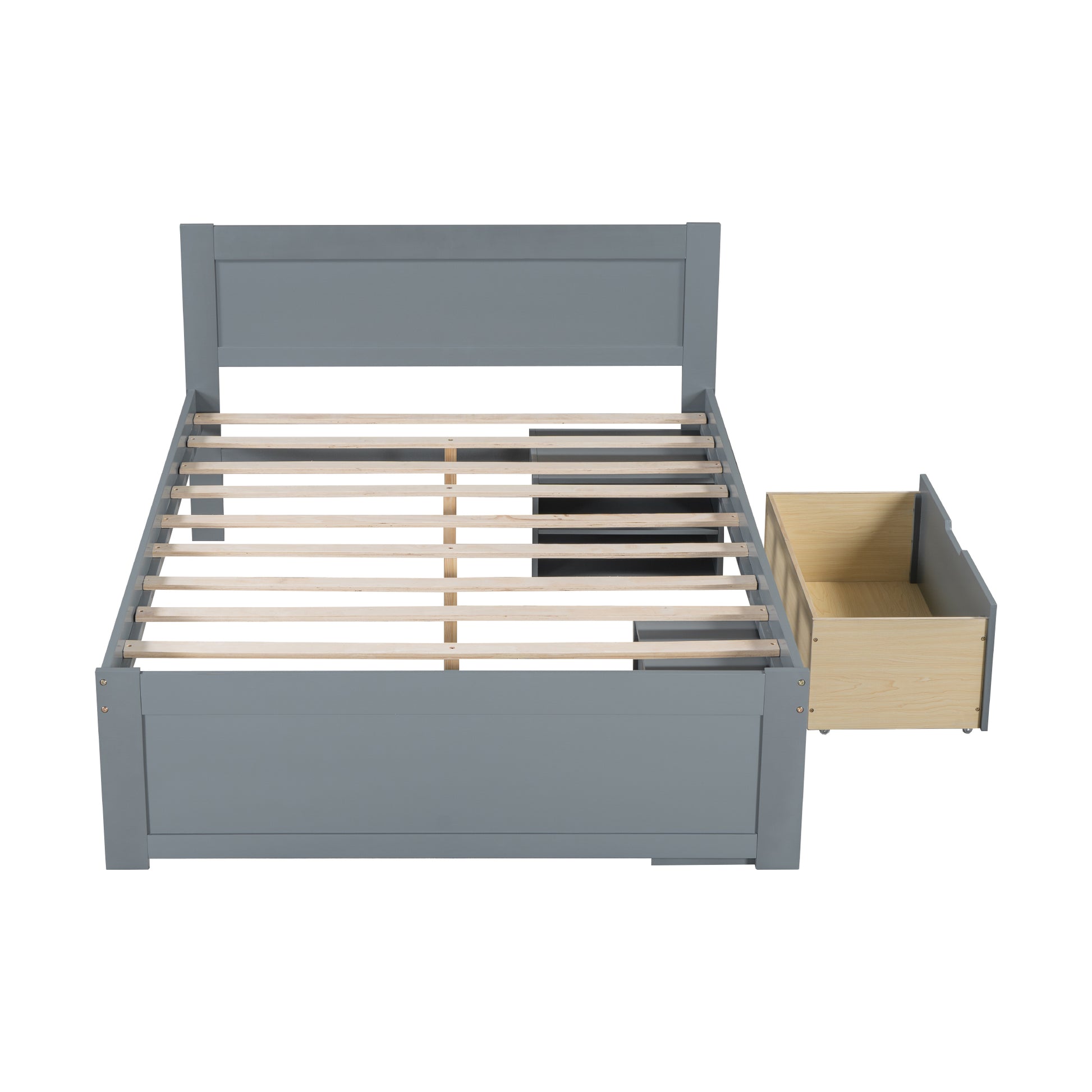 Full Size Platform Bed With Drawer And Two Shelves, Gray Full Gray Mdf Lvl