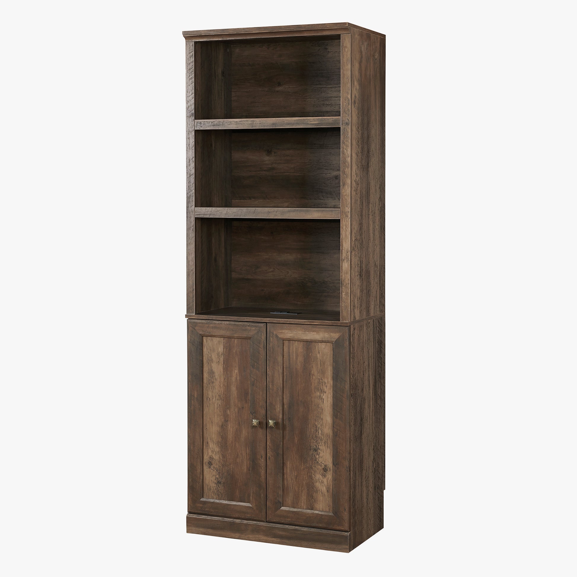 1 Doors Bookshelf With Usb Port And 3 Open Shelves Bookcase Side Cabinet Storage Shelves, Rustic Brown Brown Pine