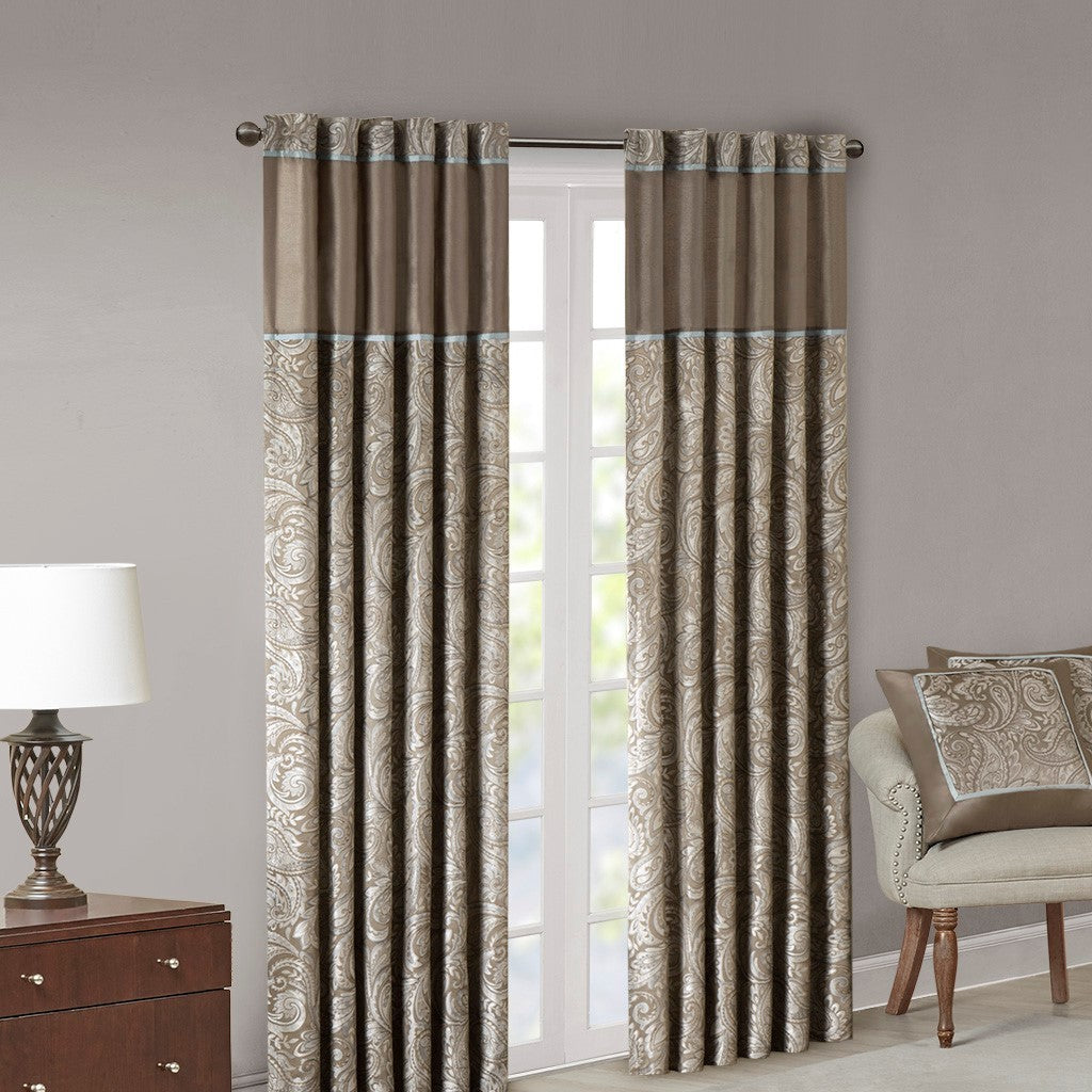 Jacquard Curtain Panel Pair 2 Pcs Window Panels Blue Brown Polyester