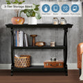 Newport Console Table For Living Room,Kitchen,Entyway Black Antique Black Desk Top Primary Living Space Floor Mount Open Storage Console Tables Lacquered Solid Wood Mdf Mdf