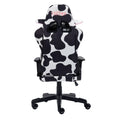 Ts85 Cow Print Luxx Series Gaming Chair Caster Nylon Black White Office Spot Clean Rectangular Modern Handle Office Chairs Solid Back Fabric Metal
