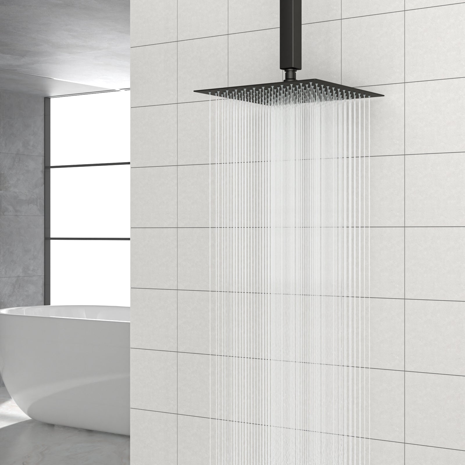 10" Black Square Rainfall Shower Head, Wall Ceiling Mounted Matte Black Stainless Steel