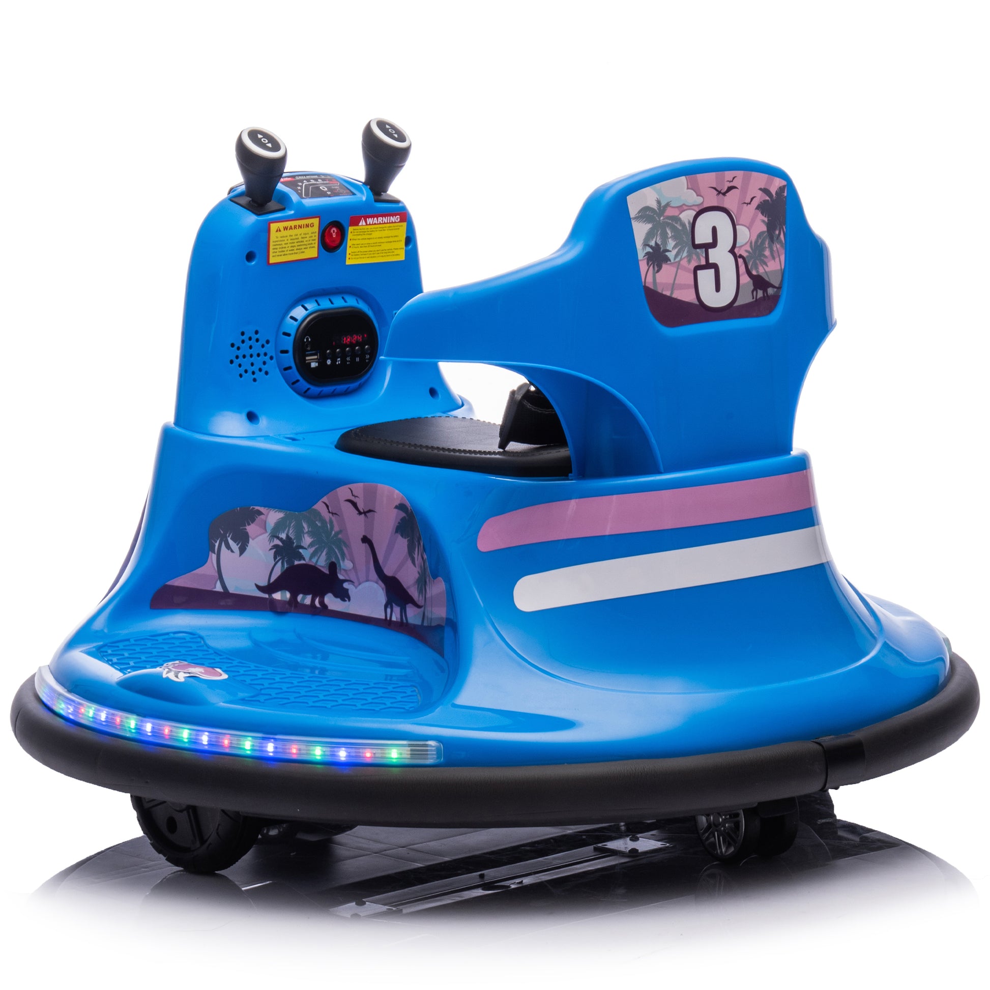 12V Kids Ride On Bumper Car W Parents Control,Rotate 360 Degrees,Two Handed Switch For Direction Control,Bumper Strip,Light Belt,Mp3 Music,Bluetooth,Provide A Speed Of 0.75Mph For Kids Of 2 5 Blue