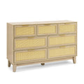 Bedroom 7 Drawer Dresser, Rattan Dresser Modern Wooden Chest Of Drawers With Spacious Storage Space For Bedroom Hallway Living Room Natural Wood Solid Wood Mdf