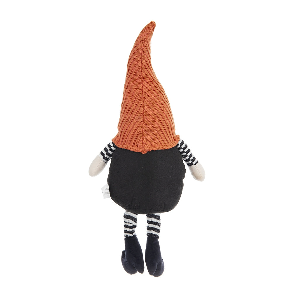 8.3X4.7X23.5" Fabric Sitting Gnome With Orange Knit Hat, For Halloween Decor Black,Orange,White Polyester