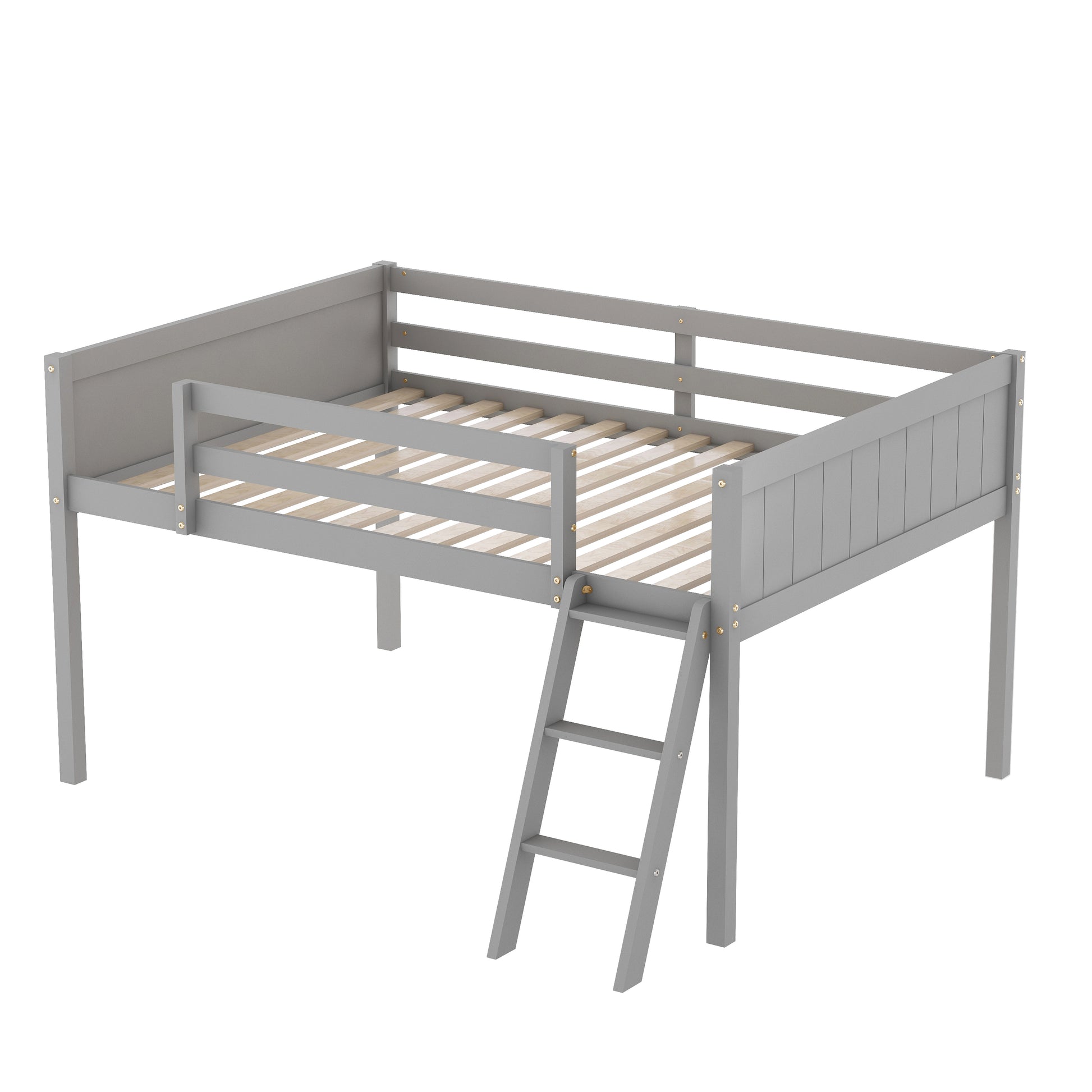 Full Size Wood Low Loft Bed With Ladder, Ladder Can Be Placed On The Left Or Right, Gray Old Sku:Gx000366Aae Box Spring Not Required Full Gray Wood Bedroom Solid Wood Mdf