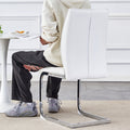 Luxury Simple Arch Chair Set Of 4 White Pu Material High Resilience Dining Chair With Arched Metal Silver Leg. White Silver Metal,Pu
