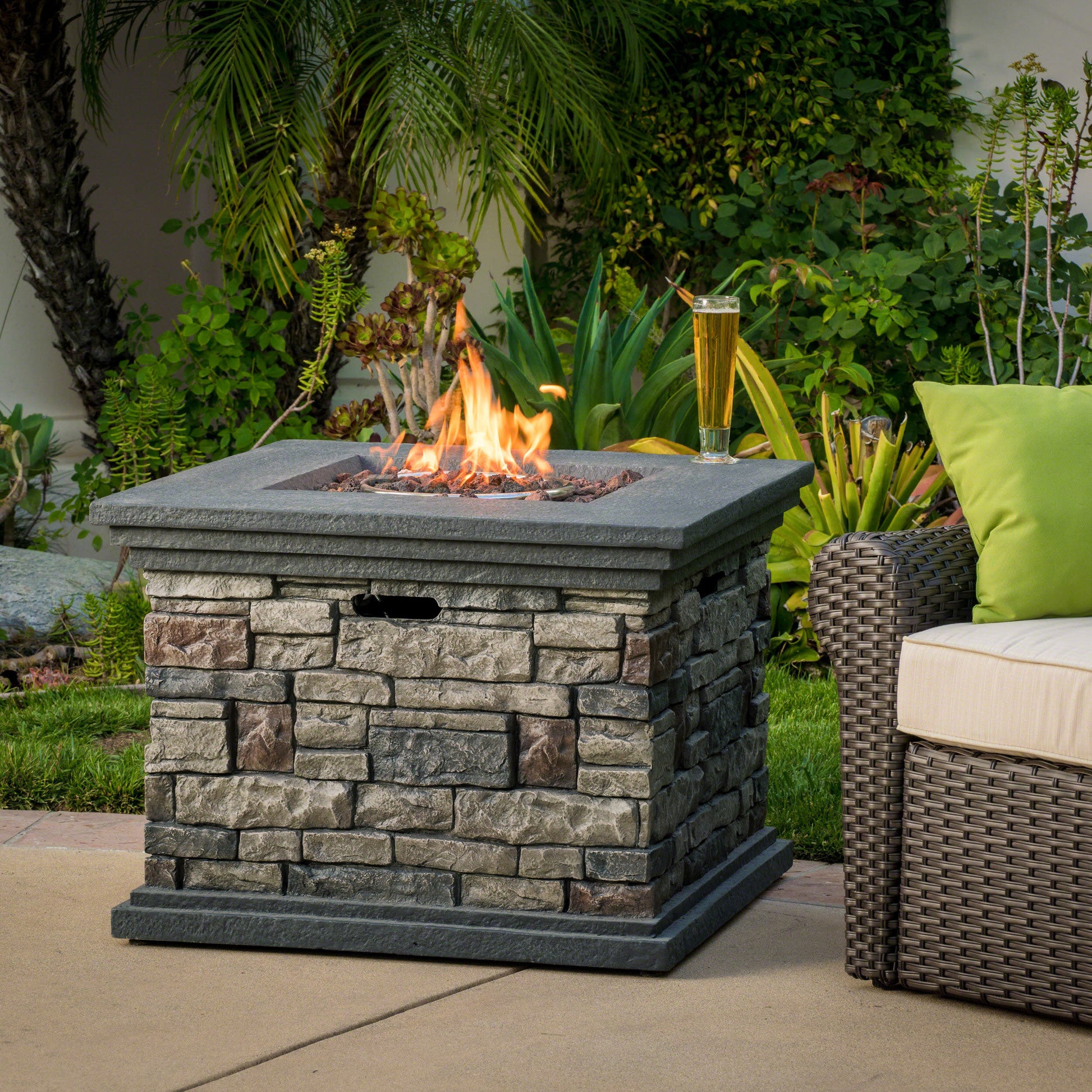 32" Stone Square Mgo Fire Pit 40000 Btu Stone Gray Magnesium Oxide