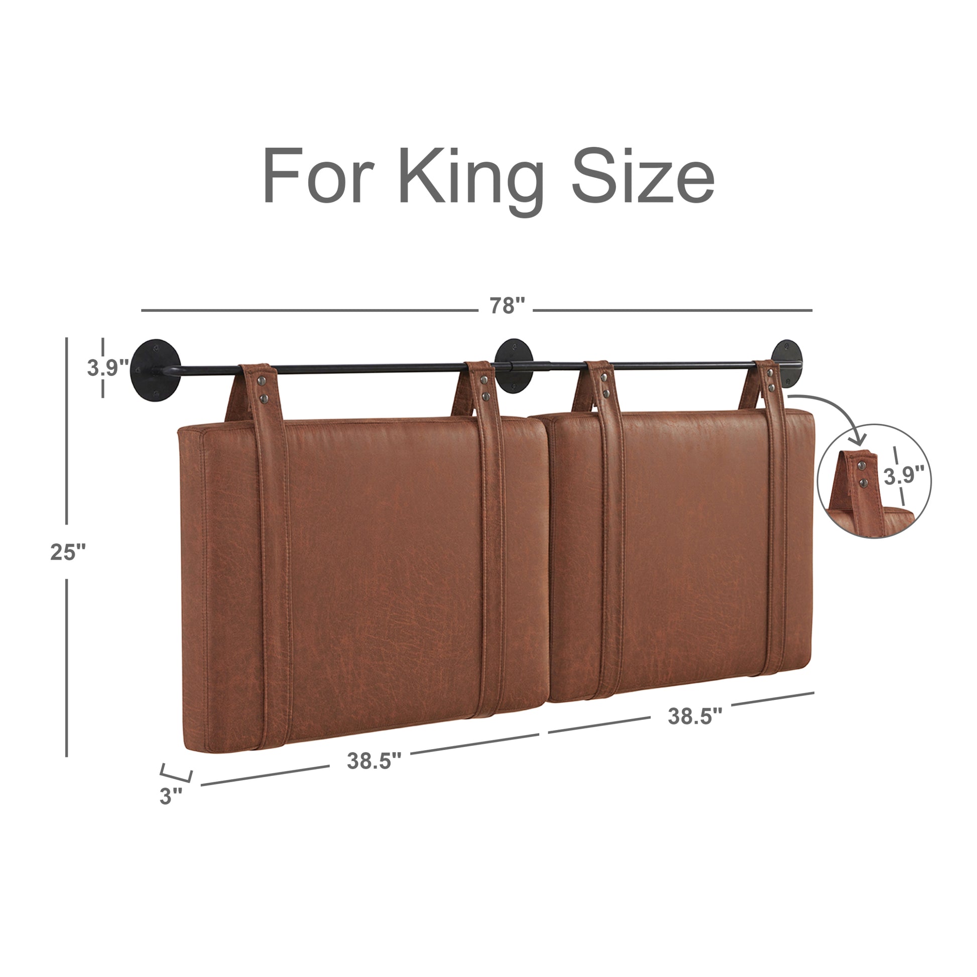 Wall Mounted Headboard King With Brown Faux Leather Straps, Faux Leather Upholstered Headboard With Adjustable Heigh Headboard, King Headboard With Metal Bar For Dining Room, Bedroom, Brown King Brown Bed Frame Genuine Leather Fabric Metal