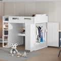 Full Size Loft Bed With Desk, Wardrobes, 4 Drawers And 4 Shelves White Full White Solid Wood