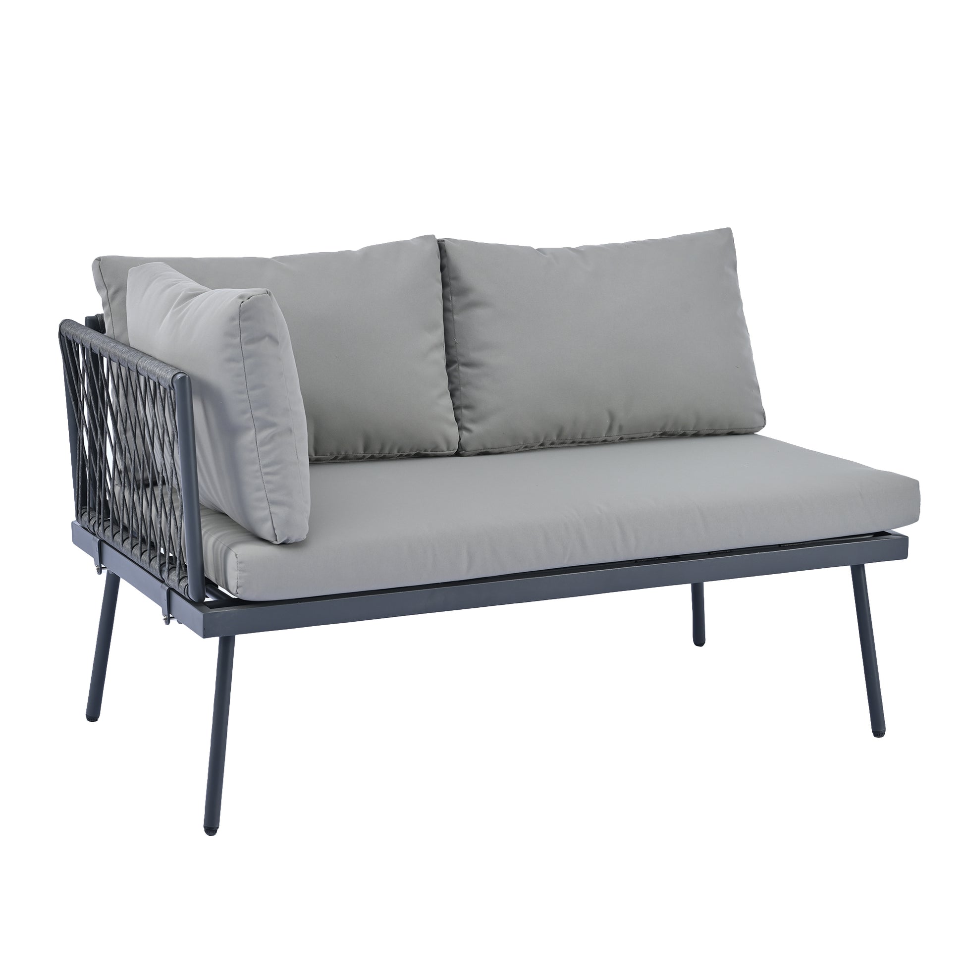 Modern Outdoor 3 Piece Pe Rattan Sofa Set All Weather Patio Metal Sectional Furniture Set With Cushions And Glass Table For Backyard, Poolside, Garden, Gray,L Shaped Yes Sectional Gray Seats 4 Weather Resistant Frame Water Resistant Cushion Garden &