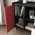 Sideboard Buffet Cabinet, Black Storage Cabinet With Red Doors2 Drawers With Unique Panel Styling And 2 Open Storage Compartment, Modern Coffee Bar Cabinet Accent Cabinet For Kitchen, Dining Room Black Red Mdf