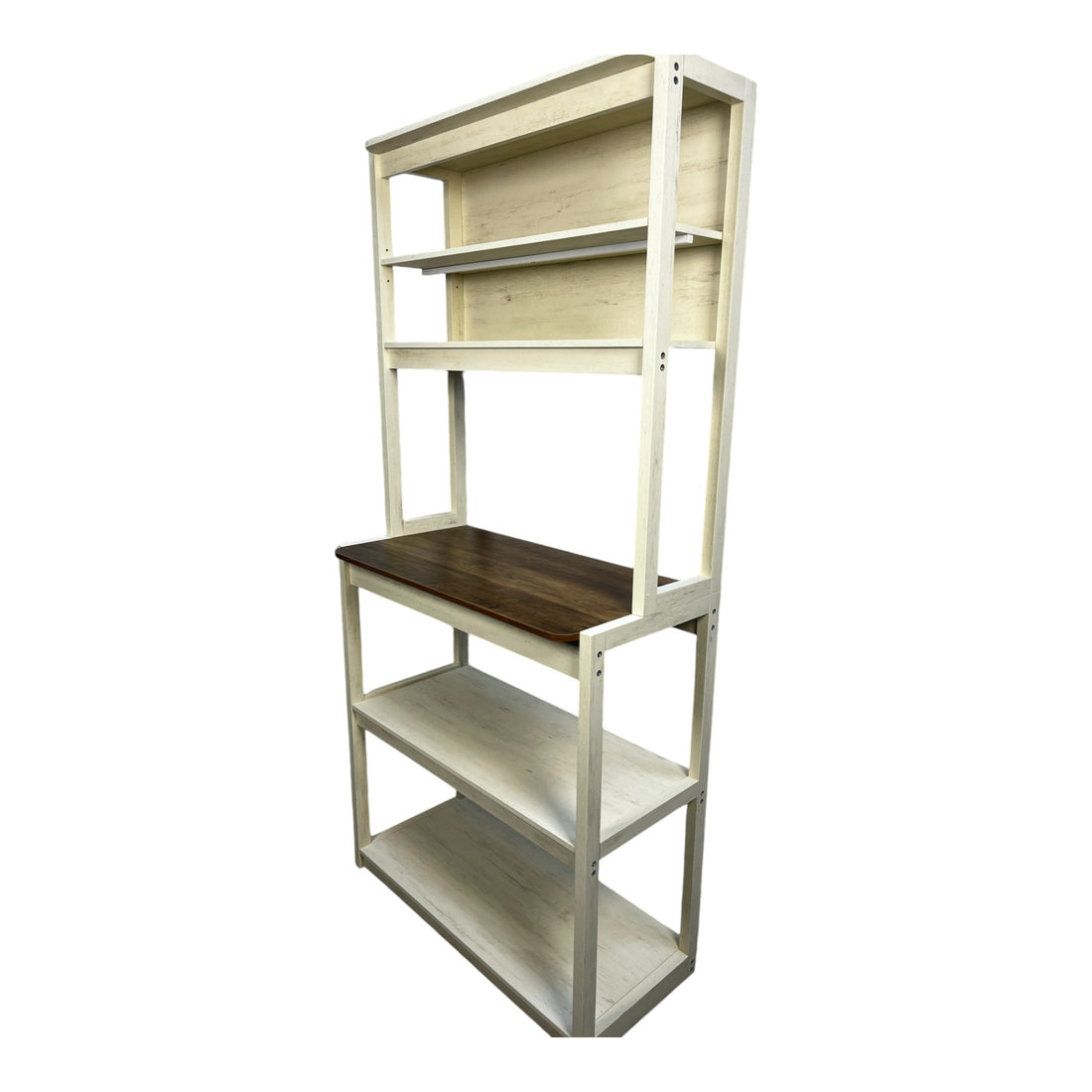31.50" White And Rustic Brown Color 5 Tier Bakers Rack For Kitchen With Storage, Coffee Bar, Kitchen Shelves, Microwave Stand Brown White Particle Board