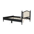 Queen Size Wooden Platform Bed With Natural Rattan Headboard, Vintage Bed Frame With Wooden Slat Support, Black Expected Arrival Time: 08.23 Box Spring Not Required Queen Black Wood