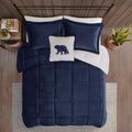 Plush To Sherpa Down Alternative Comforter Set King Navy Ivory Polyester