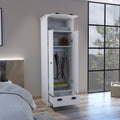 Falkland Armoire With 1 Drawer And 1 Hinged Drawer With Handles White White Bedroom Modern Particle Board