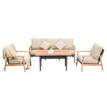 Outdoor Wicker Patio Furniture Sets 4 Pieces, All Weather Aluminum Rattan Padded Sofa Patio Conversation Sets With 2 Pillows For Porch Deck Garden Khaki Yes Khaki Garden & Outdoor Multiple Chairs Seating Group Aluminum
