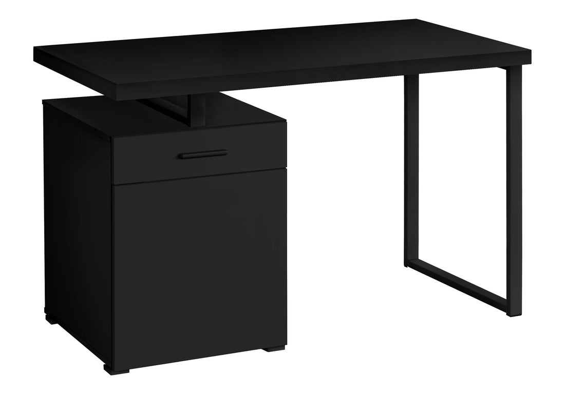 Computer Desk, Home Office, Laptop, Left, Right Set Up, Storage Drawers, 48"L, Work, Black Laminate, Black Metal, Contemporary, Modern Black Particle Board