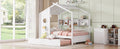 Wooden Full Size House Bed With Trundle, Modern Design For Kids With Storage Shlef, White Full White Solid Wood