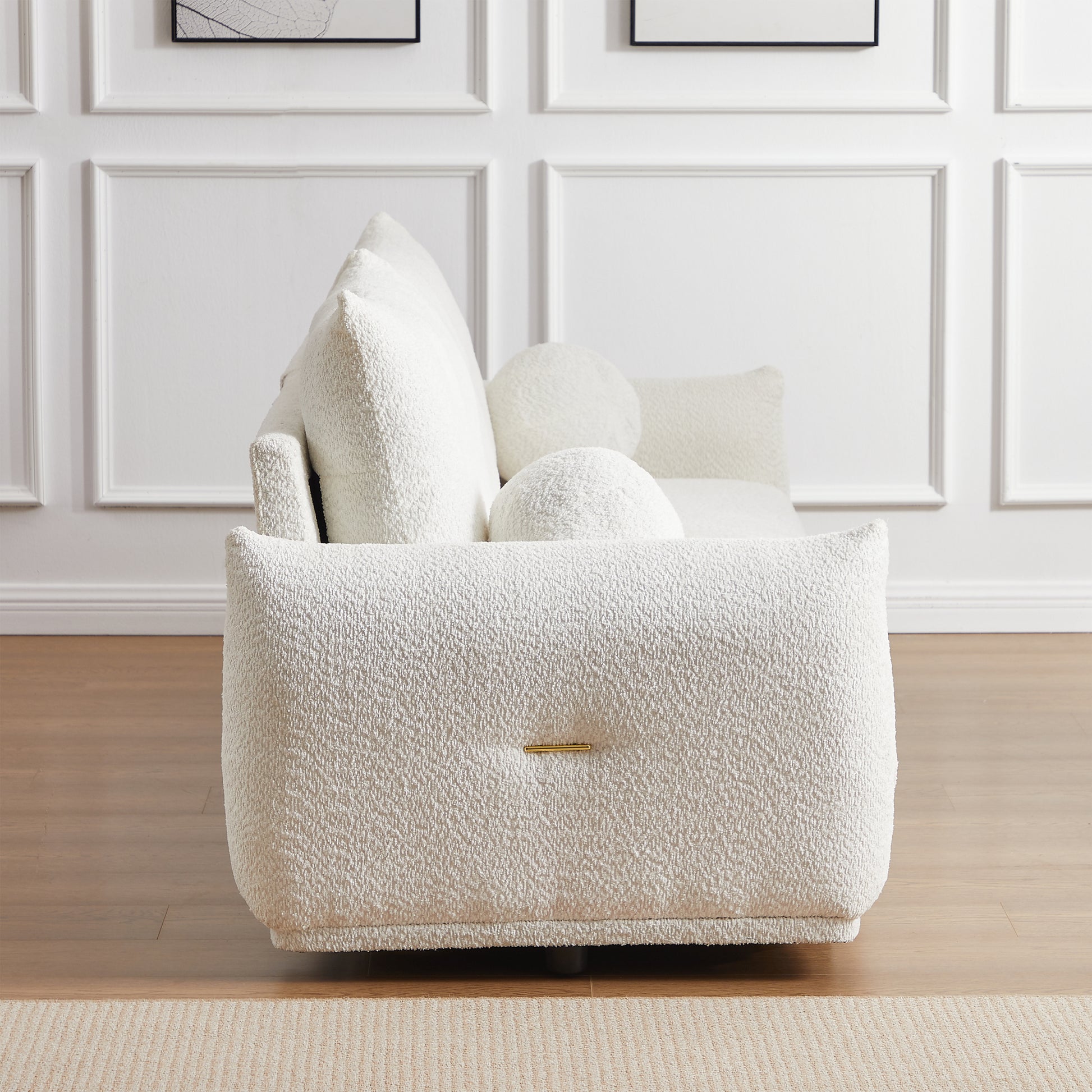Lamb'S Wool 2 Seater Cushion Sofa 90'' Comfortable Sofa For Living Room Bedroom And Other Casual Spaces Lamb'S Wool Sofa With 2 Cushions And 2 Ball Pillows. Beige Beige Foam Fabric 2 Seat