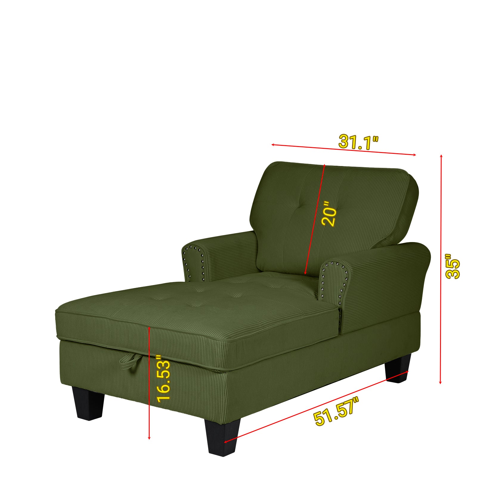 Chaise Lounge Indoor Sleeper Sofa Bed Chair Upholstered Lounge Chair For Bedroom Living Room With Rivets Green Green Corduroy