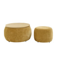 Round Storage Ottoman, 2 In 1 Function, Work As End Table And Ottoman,With Small Seat,Dark Yellow 25