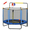 Qaba 4.6' Kids Trampoline With Basketball Hoop, Horizontal Bar, 55