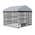 Large Dog Kennel Outdoor Pet Pens Dogs Run Enclosure Animal Hutch Metal Coop Fence With Roof Cover 6.6'L X 6.6'W X 6.4'H Black Gray Outdoor Kennel Modern,Sporty Xxl 91 Lbs Iron